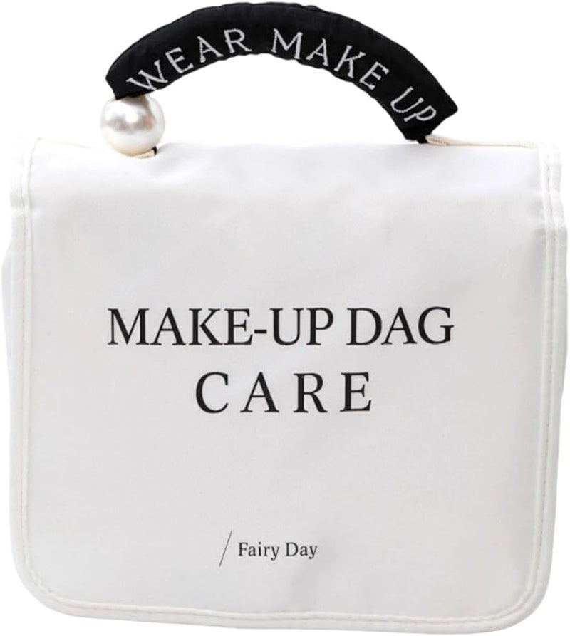 White Large Capacity Water Resistant Travel Toiletry Bag For Women With Multiple Compartments - Image 1